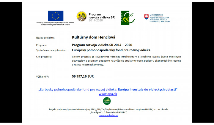 Rekonštrukcia kultúrneho domu Henclová
